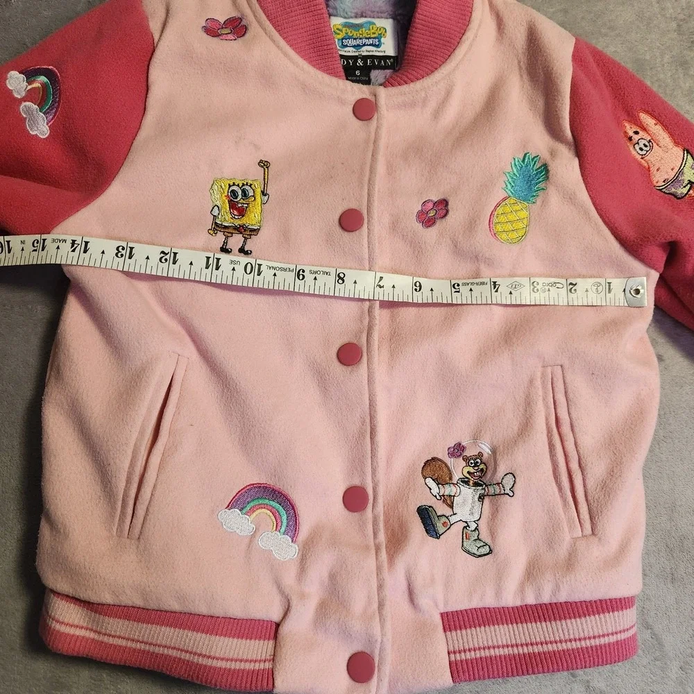Girls Andy & Evan SpongeBob SquarePants Varsity Jacket 6 Pink Faux Fur Lined